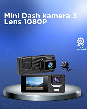 3 Kanallı Araç Kamerası – Full HD 1080P Kayıt, 2” Ekran, Park Gözetimi Desteği