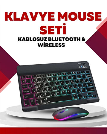 Tüm Cihazlarla Uyumlu RGB Işıklı Kablosuz Klavye ve Mouse Seti