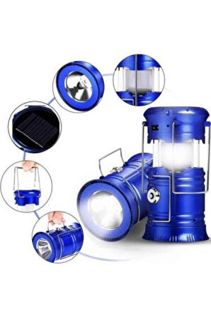 Kamp Lambası Solar Şarjlı Kızaklı Kamp Feneri Led Lamba Işıldak