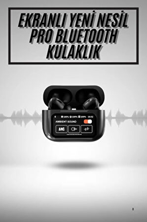 Yeni Nesil ANC Özellikli Çağrı Cevaplayan Dokunmatik Ekranlı Bluetooth Kulaklık Siyah