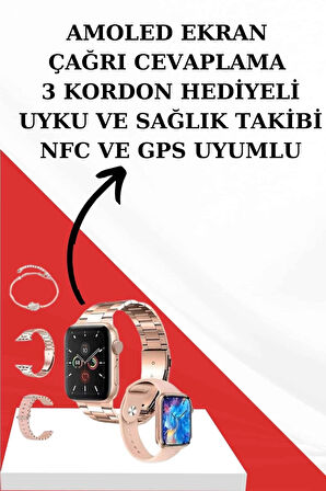 Wireless Şarjlı Pembe Akıllı Saat ve Kablosuz Bluetooth Kulaklık Dokunmatik Kontrol