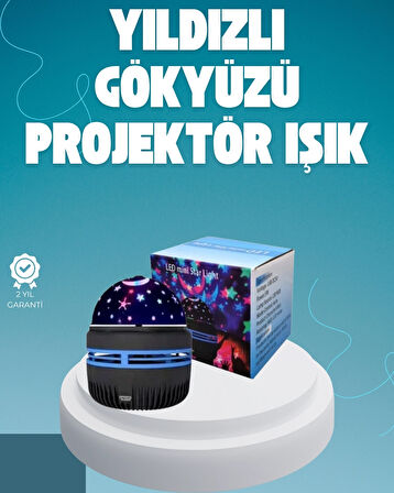 BUĞZ Döner Galaxy Projektör Gece Lambası – Ay ve Yıldız Işıklı Atmosfer Lamba, USB Bağlantılı