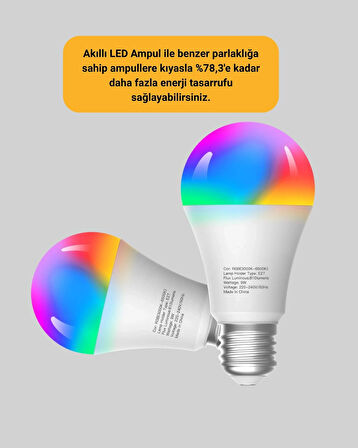 BUĞZ Uzaktan Kumandalı Akıllı LED Ampul, Enerji Tasarruflu