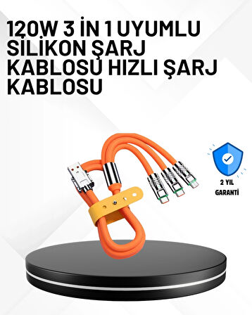 BUĞZ 3’ü 1 Arada Kablo – 120W Hızlı Şarj ve Veri Aktarımı Özellikli