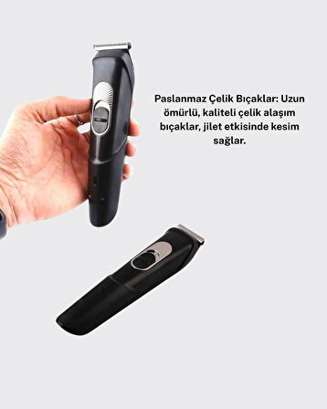 BUĞZ Ergonomik Tasarımlı, 3 Taraklı Profesyonel Şarjlı Saç Sakal Tıraş Makinesi