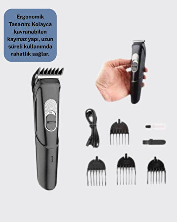 BUĞZ Taşınabilir Şarjlı Saç Sakal Tıraş Makinesi – 3 Taraklı, Sessiz ve Ergonomik
