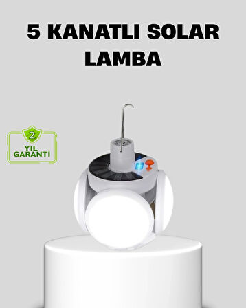 BUĞZ Solar Güneş Enerjili ve USB Şarjlı 5 Kanatlı LED Kamp Lambası
