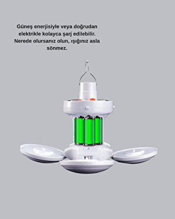 BUĞZ Solar Güneş Enerjili ve USB Şarjlı 5 Kanatlı LED Kamp Lambası