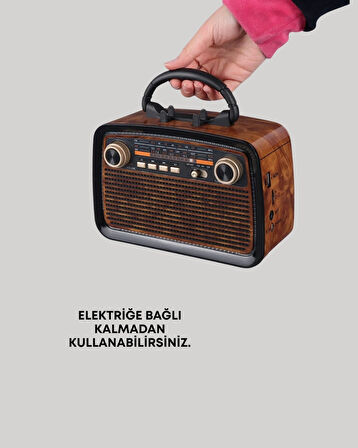 BUĞZ Nostaljik Radyo Görünümlü Bluetooth Hoparlör – FM/AM Yayın, Kablosuz Bağlantı, Şarj Edilebilir