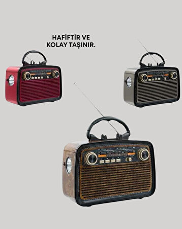 BUĞZ Nostaljik Radyo Görünümlü Bluetooth Hoparlör – FM/AM Yayın, Kablosuz Bağlantı, Şarj Edilebilir