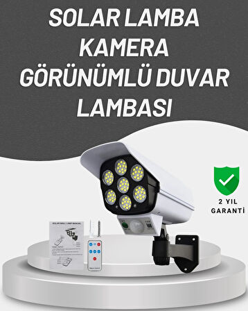 BUĞZ 77 LED'li Güneş Enerjili Güvenlik Lambası ve Kukla Kamera – Hareket Sensörlü, 2400mAh Pilli