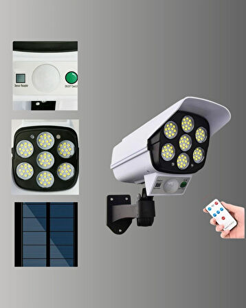 BUĞZ Güneş Enerjili LED Lamba + Güvenlik Kamerası Görünümlü– 5-8 m Hareket Algılamalı, Beyaz Işık
