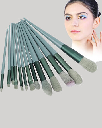 BUĞZ Taşınabilir Ergonomik Yapılı 13 Adet Fiber Kıllı Yüz ve Göz Makyaj Fırçası Seti