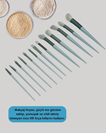 BUĞZ Göz Farı Allık Fondöten İçin Uygun 13'lü Makyaj Fırçası Seti Kompakt Tasarım