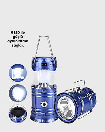 BUĞZ Güneş Enerjili Kızaklı Şarjlı Büyük Boy Kamp Feneri – USB Çıkışlı, Katlanabilir, Çok Fonksiyonlu