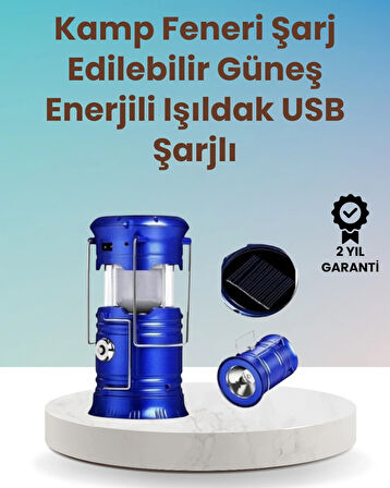 BUĞZ Şarj Edilebilir Güneş Enerjili Kızaklı Kamp Feneri – USB Çıkışlı, Katlanabilir, Dayanıklı ve Çok Fonksiyonlu