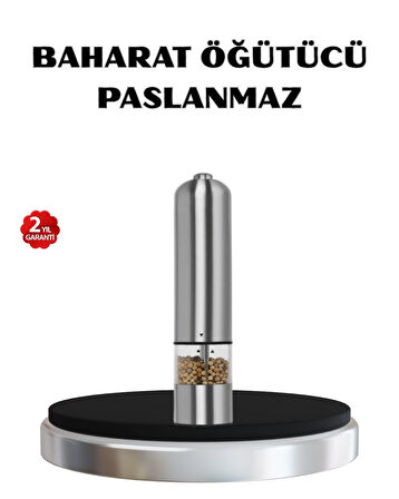 BUĞZ Modern Otomatik Baharat Öğütücü Seti – Pilli, Paslanmaz Çelik, LED Aydınlatmalı