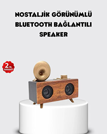 BUĞZ Retro Gramofon Tasarımlı Bluetooth Hoparlör – 3D Stereo Ses, 1800 mAh Batarya
