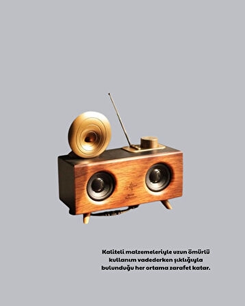 BUĞZ Retro Gramofon Tasarımlı Bluetooth Hoparlör – 3D Stereo Ses, 1800 mAh Batarya