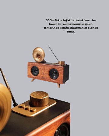 BUĞZ Retro Gramofon Tasarımlı Bluetooth Hoparlör – 3D Stereo Ses, 1800 mAh Batarya