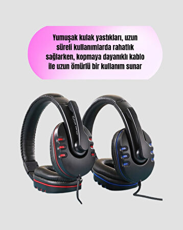 BUĞZ Mikrofonlu Oyun Kulaklığı – Mavi Işıklı, Uzun Süre Konforlu Kullanım