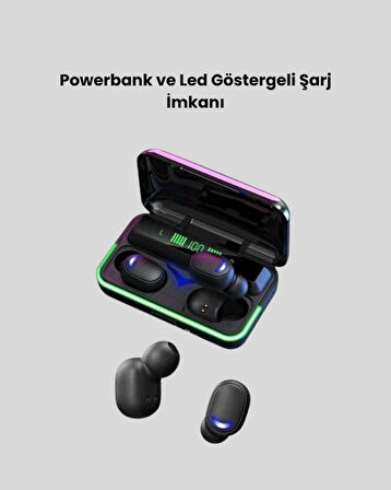 BUĞZ E10 Kablosuz Bluetooth Kulaklık – 3D Ses, Powerbank Şarj Kutusu