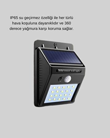 BUĞZ Güneş Enerjili 20 LED Hareket Sensörlü Lamba – IP65 Su Geçirmez Dış Mekan Aydınlatma