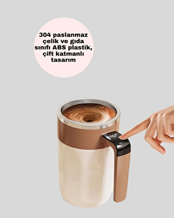 BUĞZ Elektrikli Otomatik Karıştırıcı Kupa – 304 Paslanmaz, USB Şarjlı, Taşınabilir