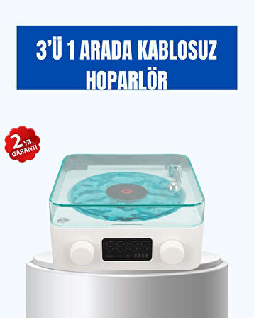 BUĞZ Retro Tasarımlı Gece Lambalı Bluetooth Hoparlör – Saat ve Pil Göstergeli