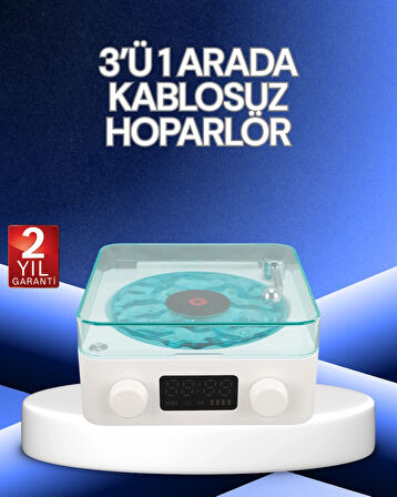 BUĞZ 3-1 Kablosuz Bluetooth Hoparlör – Gece Lambalı, Saatli, Retro Tasarım