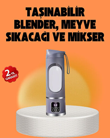 BUĞZ 12 Bıçaklı Şarjlı Meyve Sıkacağı – Tip-C Taşınabilir Blender 450 ml