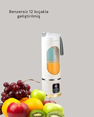 BUĞZ 12 Bıçaklı Şarjlı Meyve Sıkacağı – Tip-C Taşınabilir Blender 450 ml