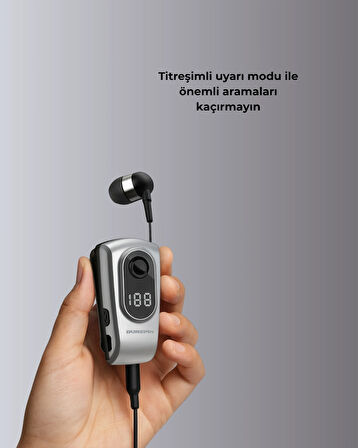 BUĞZ Profesyonel Bluetooth Kulaklık – Klipsli, Titreşimli, Dijital Göstergeli