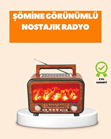 BUĞZ Şömine Alev Işıklı Solar Bluetooth Hoparlör – 7W Güçlü Ses, FM Radyo