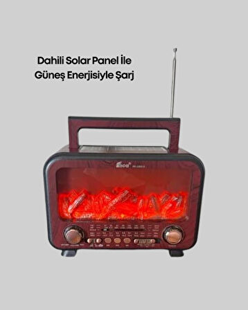 BUĞZ Şömine Alev Işıklı Solar Bluetooth Hoparlör – 7W Güçlü Ses, FM Radyo