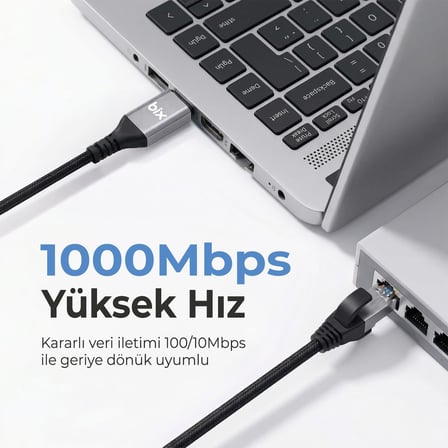C6C01 USB-C to RJ45 1000Mbps Gigabit Ethernet Dönüştürücü CAT6 Kablo 1 Metre Thunderbolt 3/4/5, Mac/Windows/iPad/Android Uyumlu