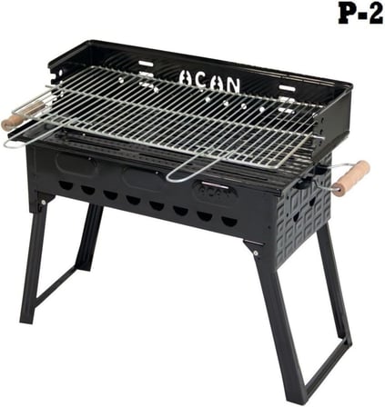 Pervazlı Emaye Mangal P2 Büyük Boy Kömürlü Barbekü Çift Izgara Katlanır Ayaklı 27x44cm