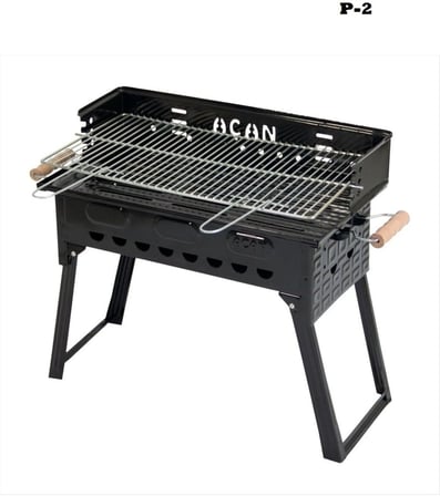 Pervazlı Emaye Mangal P2 Büyük Boy Kömürlü Barbekü Çift Izgara Katlanır Ayaklı 27x44cm