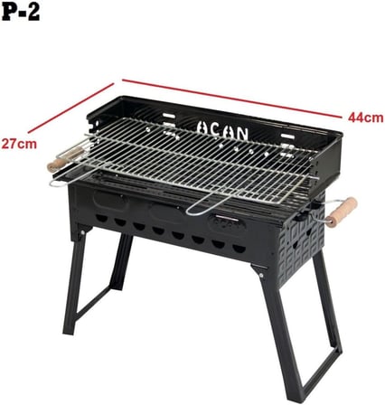 Pervazlı Emaye Mangal P2 Büyük Boy Kömürlü Barbekü Çift Izgara Katlanır Ayaklı 27x44cm