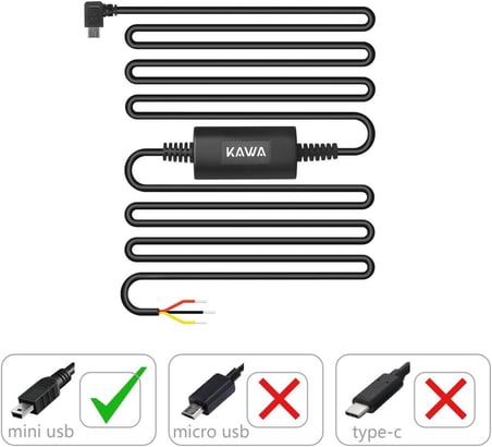 Kawa PT01 D8 / D10 Uyumlu Mini USB Park Modu Bağlantı Kiti Akü Sigorta Park Modunda Kayıt için Bağlantı Kablosu