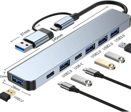 Type-C 7in1 Usb 3.0 Hub, USB/Type-c To USB A, USB C Macbook uyumlu Çevirici,