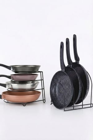 Metal 4 Katlı Tava Rafı Düzenleyici Organizer – Dik ve Yatay Kullanım Tencere Tava Standı, Dolap İçi Tava Rafı, Mutfak Tencere Kapaklık Organizer, Çok Amaçlı Metal Raf