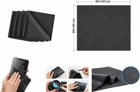 Microfiber Temizlik Bezi 4’lü Paket – 40×40 cm – Çizik Bırakmaz, Tüy Bırakmaz – Gözlük, Telefon, Tablet, TV ve Kamera Lens Temizleme Bezi