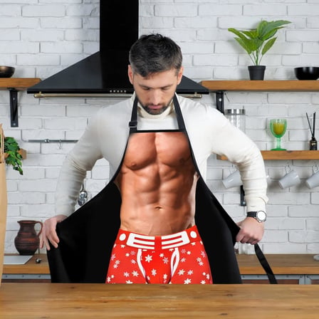 Komik Mutfak Önlüğü 3D Kaslı Erkek Desenli Esprili Parti Barbekü Chef Önlüğü