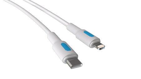 Coral Type C-Lightning 27Watt PD Hızlı Şarj Kablosu (Beyaz + Mavi/Beyaz Uç) (150 CM)