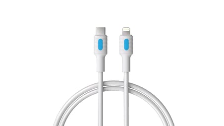 Coral Type C-Lightning 27Watt PD Hızlı Şarj Kablosu (Beyaz + Mavi/Beyaz Uç) (150 CM)