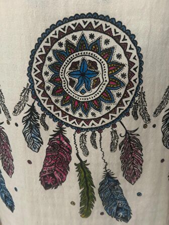 Renkli Baskılı Pamuk Müslin Kapüşonlu Bornoz Kimono