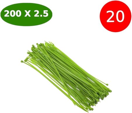 Yeşil Plastik Kablo Bağı | 200mm x 2.5mm | 20 Adet | Dayanıklı Cırt Kelepçe | Kablo Düzenleme ve Sabitleme İçin