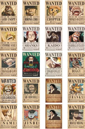 One Piece Wanted Tasarımlı Düz Kesim Sticker Seti - 2,60 Cm X 3,80 Cm 20 Adet Sticker