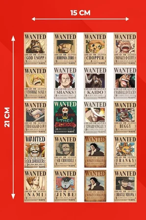One Piece Wanted Tasarımlı Düz Kesim Sticker Seti - 2,60 Cm X 3,80 Cm 20 Adet Sticker